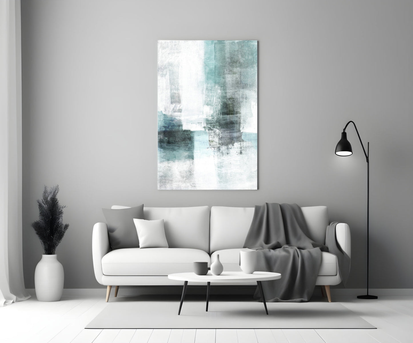 Teal White Minimalist Blocks Glass Wall Art