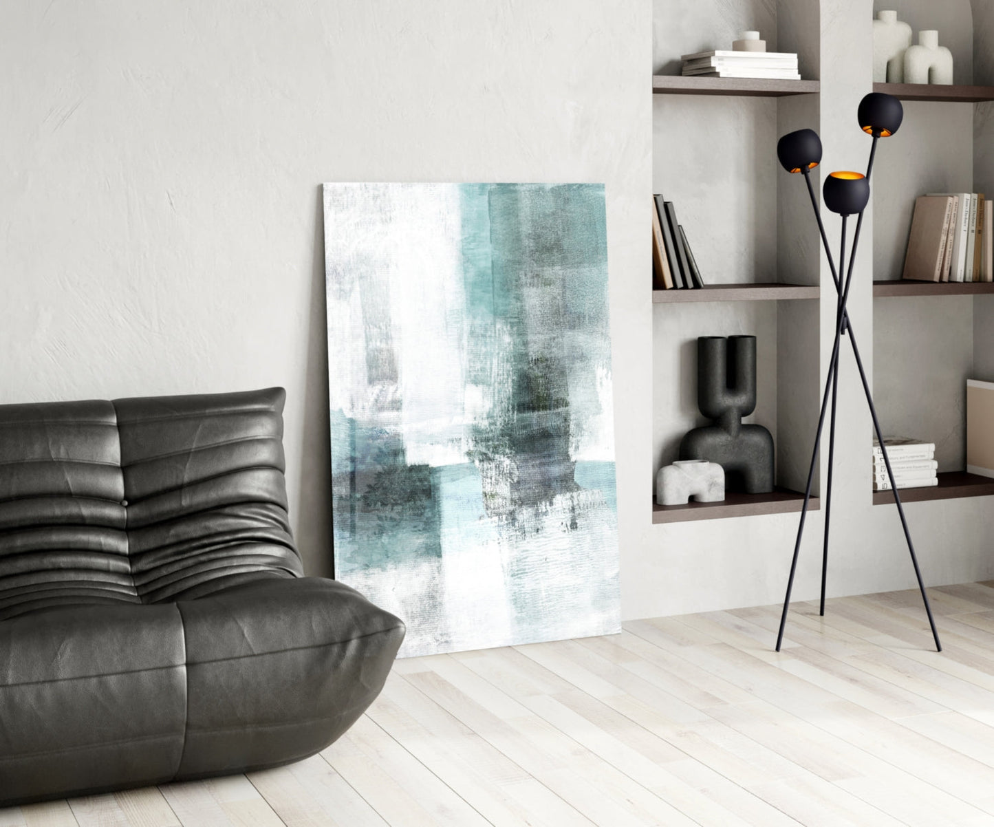 Teal White Minimalist Blocks Glass Wall Art