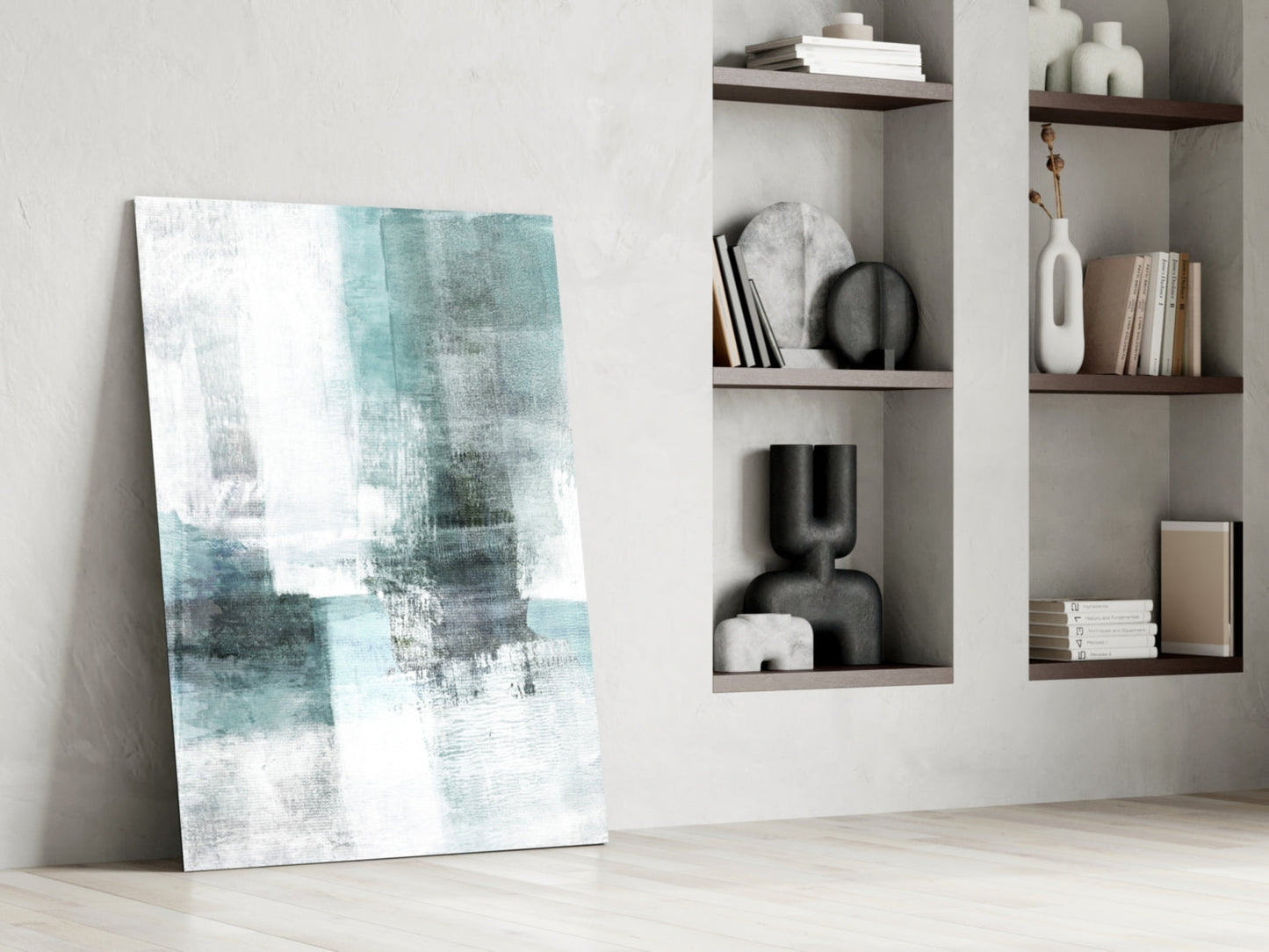 Teal White Minimalist Blocks Glass Wall Art