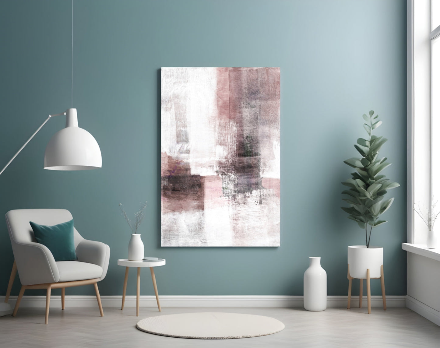 Blush Gray Minimalist Blocks Glass Wall Art