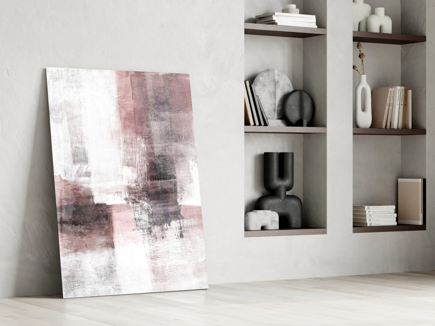 Blush Gray Minimalist Blocks Glass Wall Art