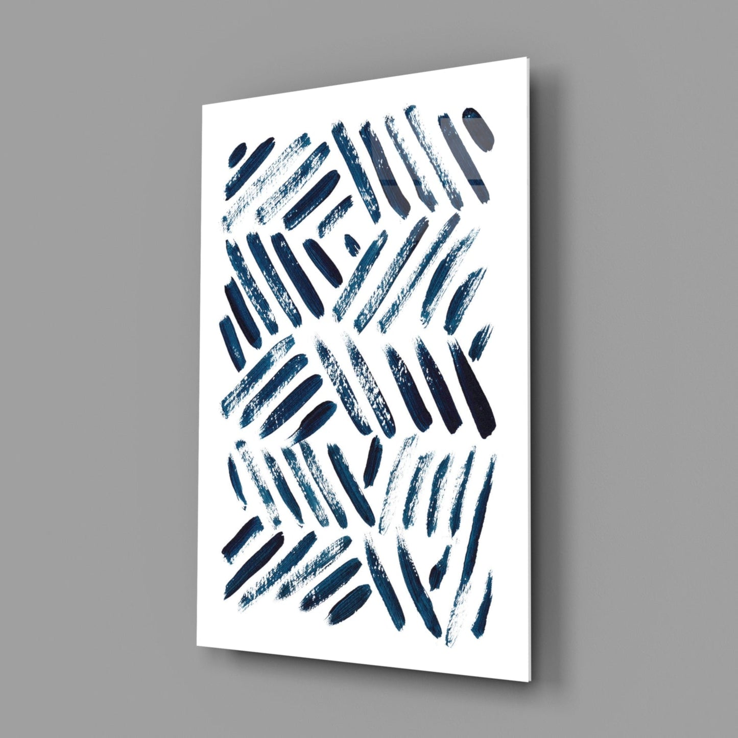Navy Chevron Brush Dashes Glass Wall Art