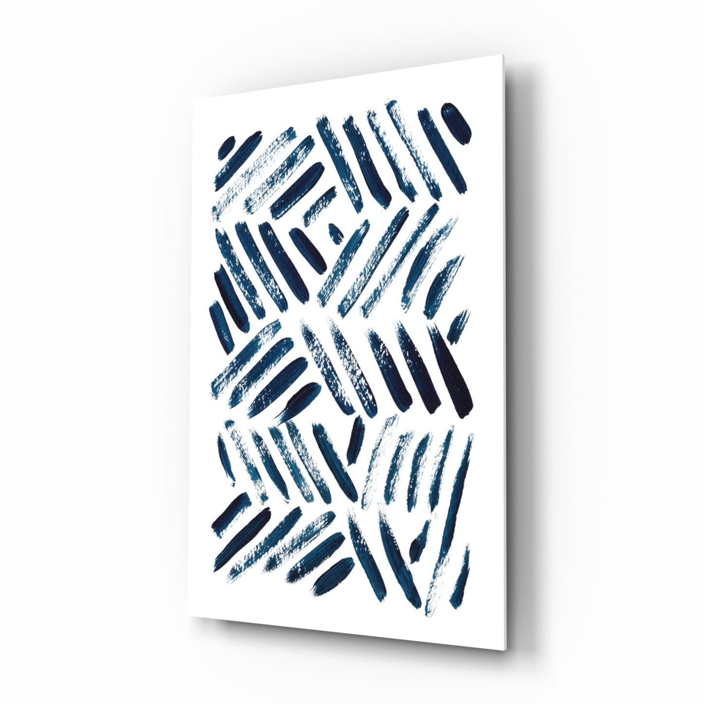 Navy Chevron Brush Dashes Glass Wall Art
