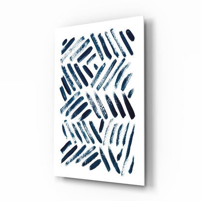 Navy Chevron Brush Dashes Glass Wall Art
