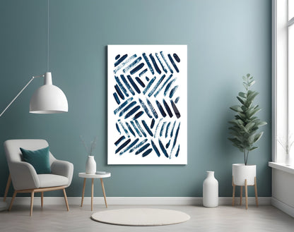 Navy Chevron Brush Dashes Glass Wall Art