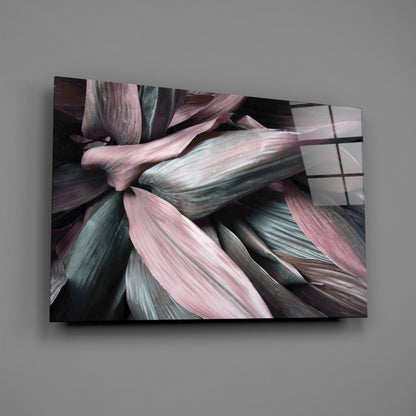 Pink Green Macro Leaves Glass Wall Art