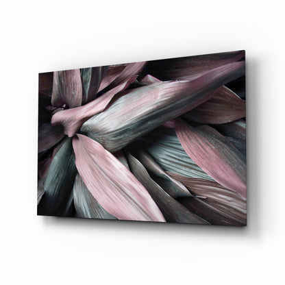 Pink Green Macro Leaves Glass Wall Art