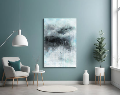 Stormy Cloud Icy Blue Glass Wall Art