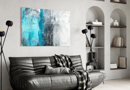 Turquoise Stripe Gray Texture Glass Wall Art