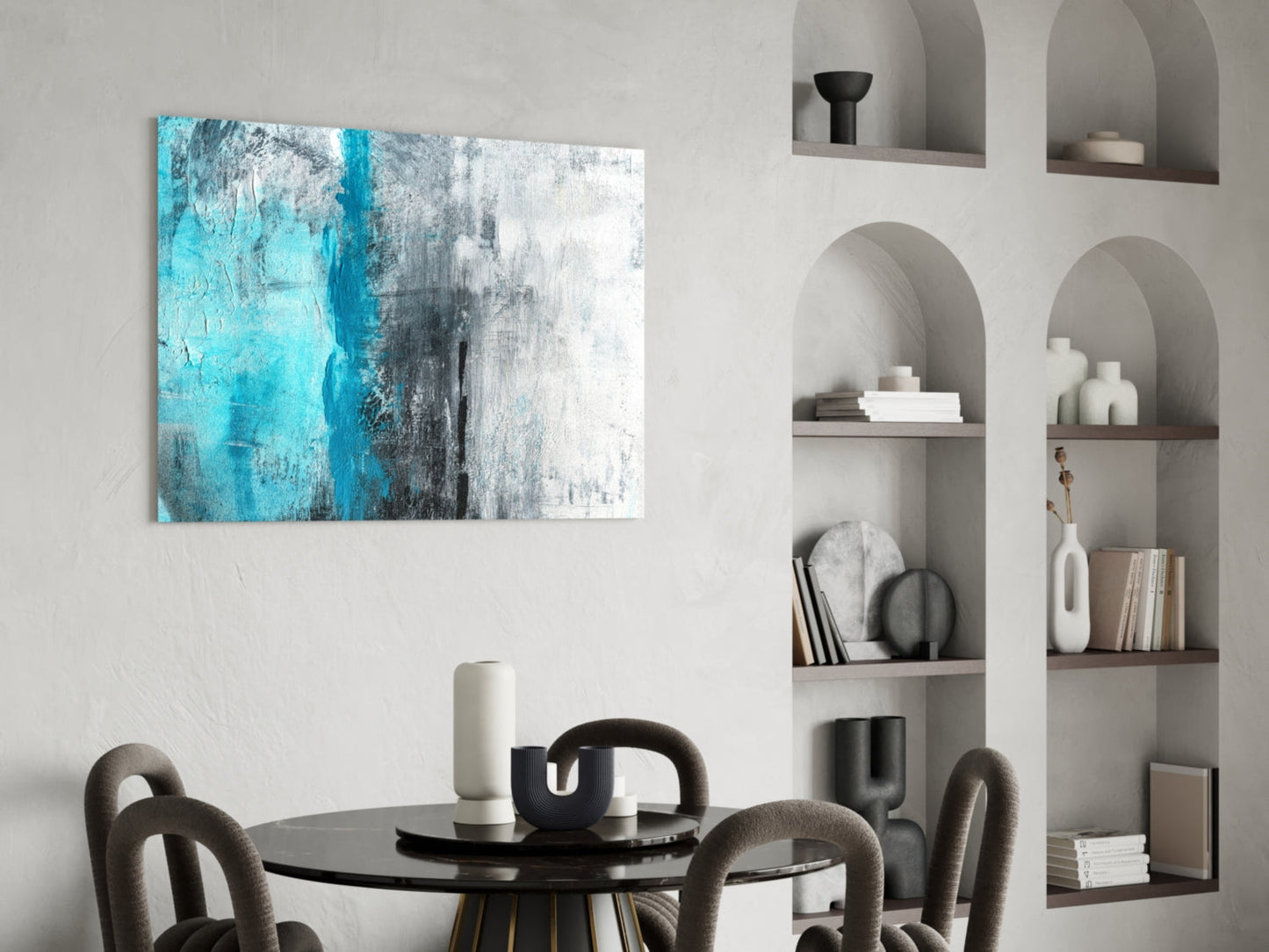 Turquoise Stripe Gray Texture Glass Wall Art