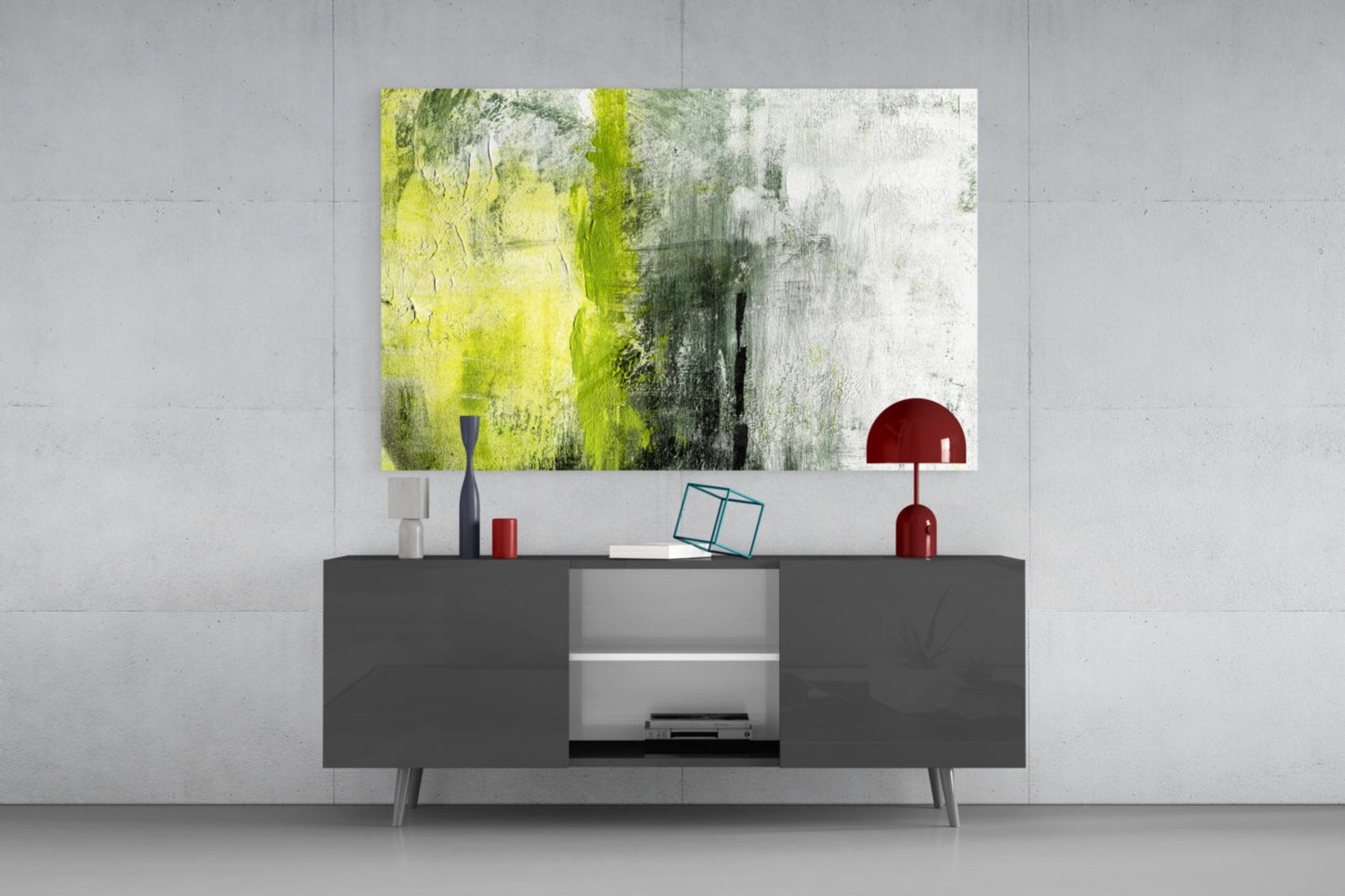 Lime Green Stripe Gray Glass Wall Art