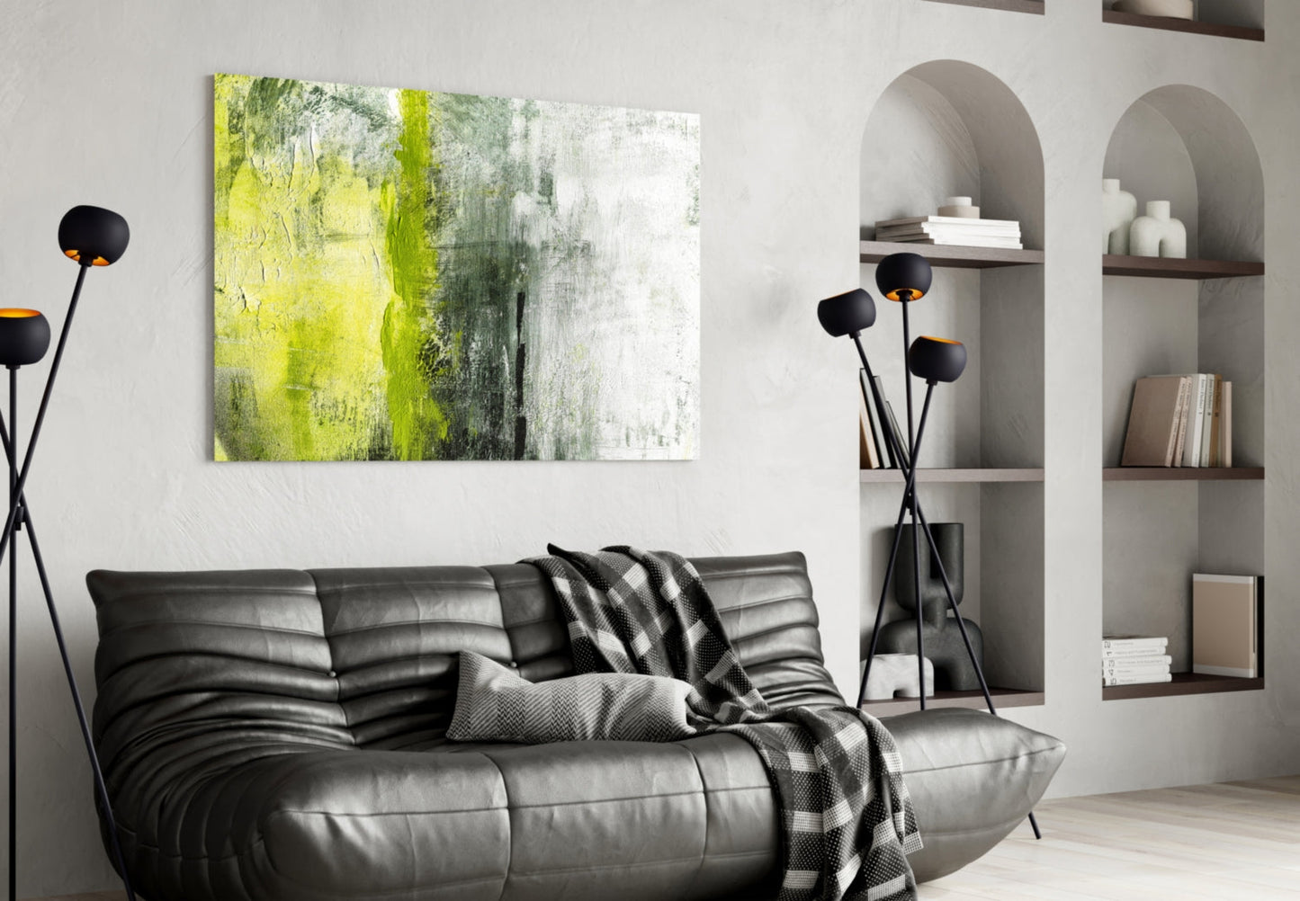 Lime Green Stripe Gray Glass Wall Art