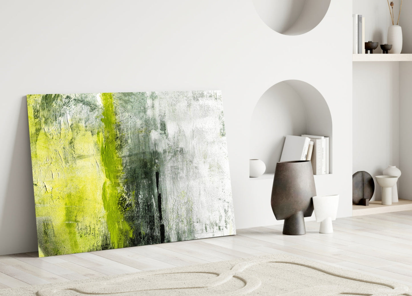 Lime Green Stripe Gray Glass Wall Art