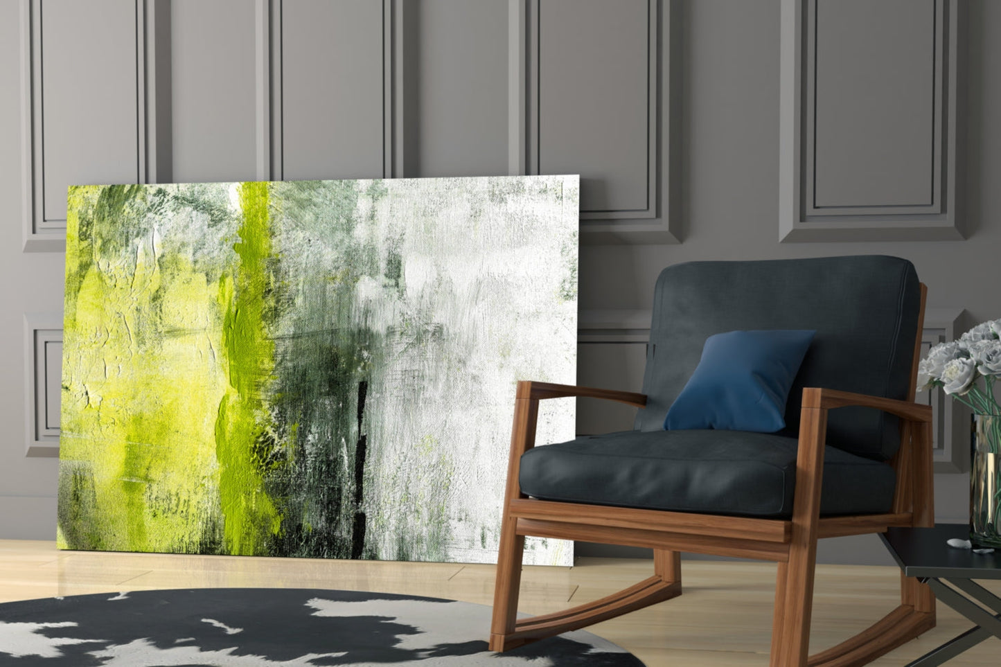 Lime Green Stripe Gray Glass Wall Art