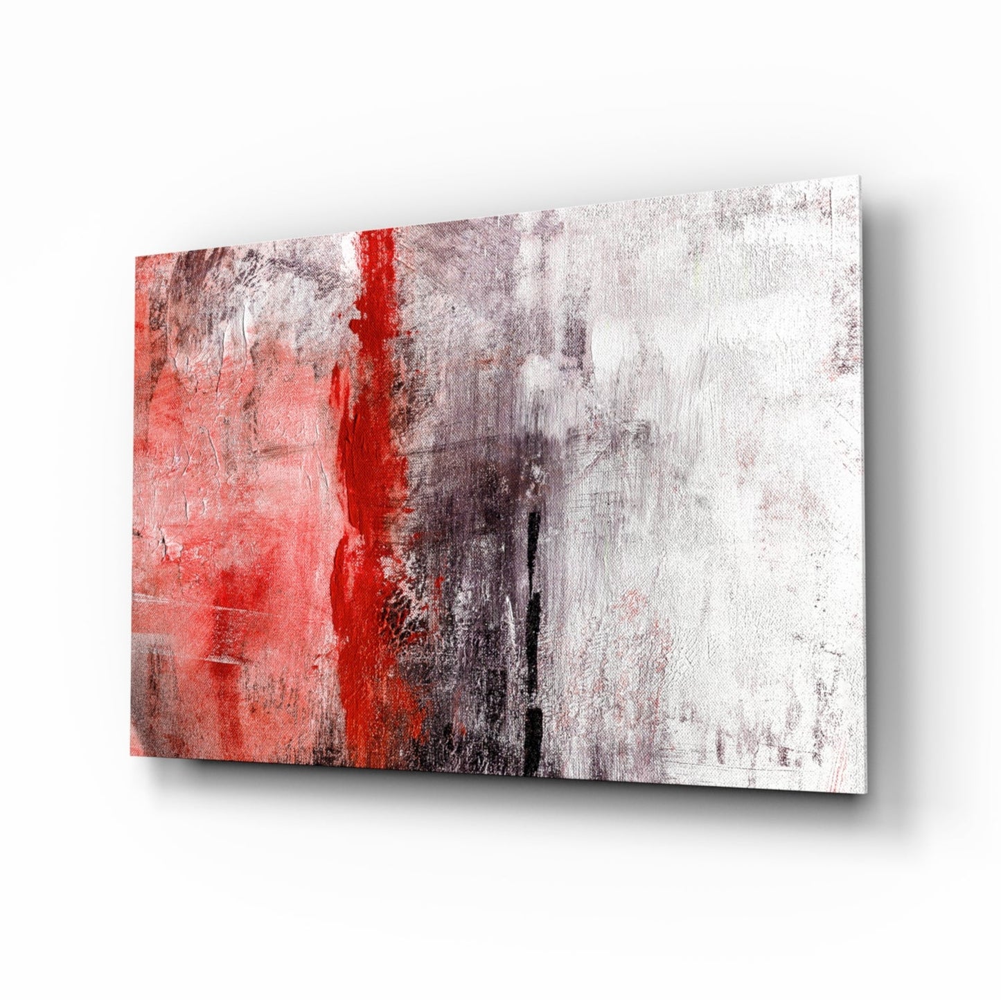 Crimson Stripe Gray Texture Glass Wall Art