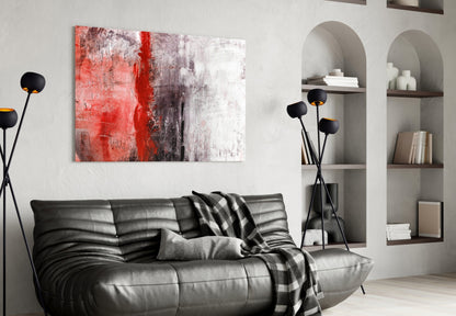 Crimson Stripe Gray Texture Glass Wall Art
