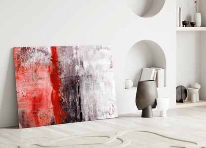 Crimson Stripe Gray Texture Glass Wall Art