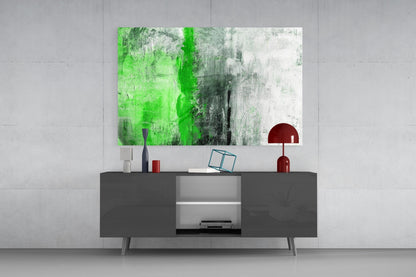 Emerald Green Stripe Gray Glass Wall Art