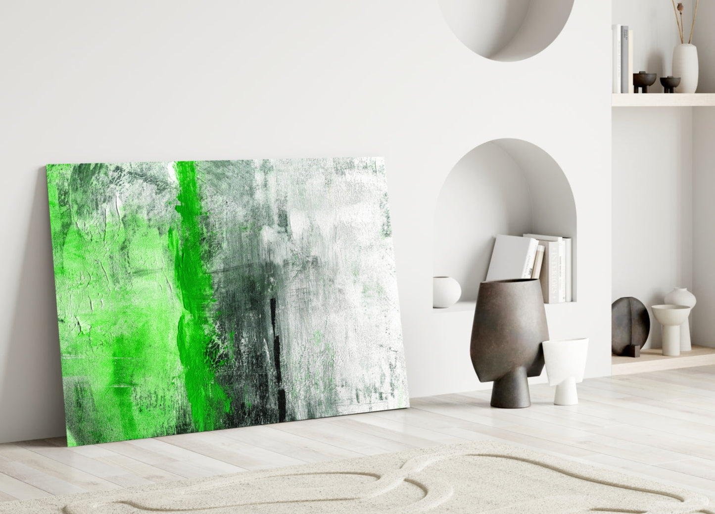 Emerald Green Stripe Gray Glass Wall Art