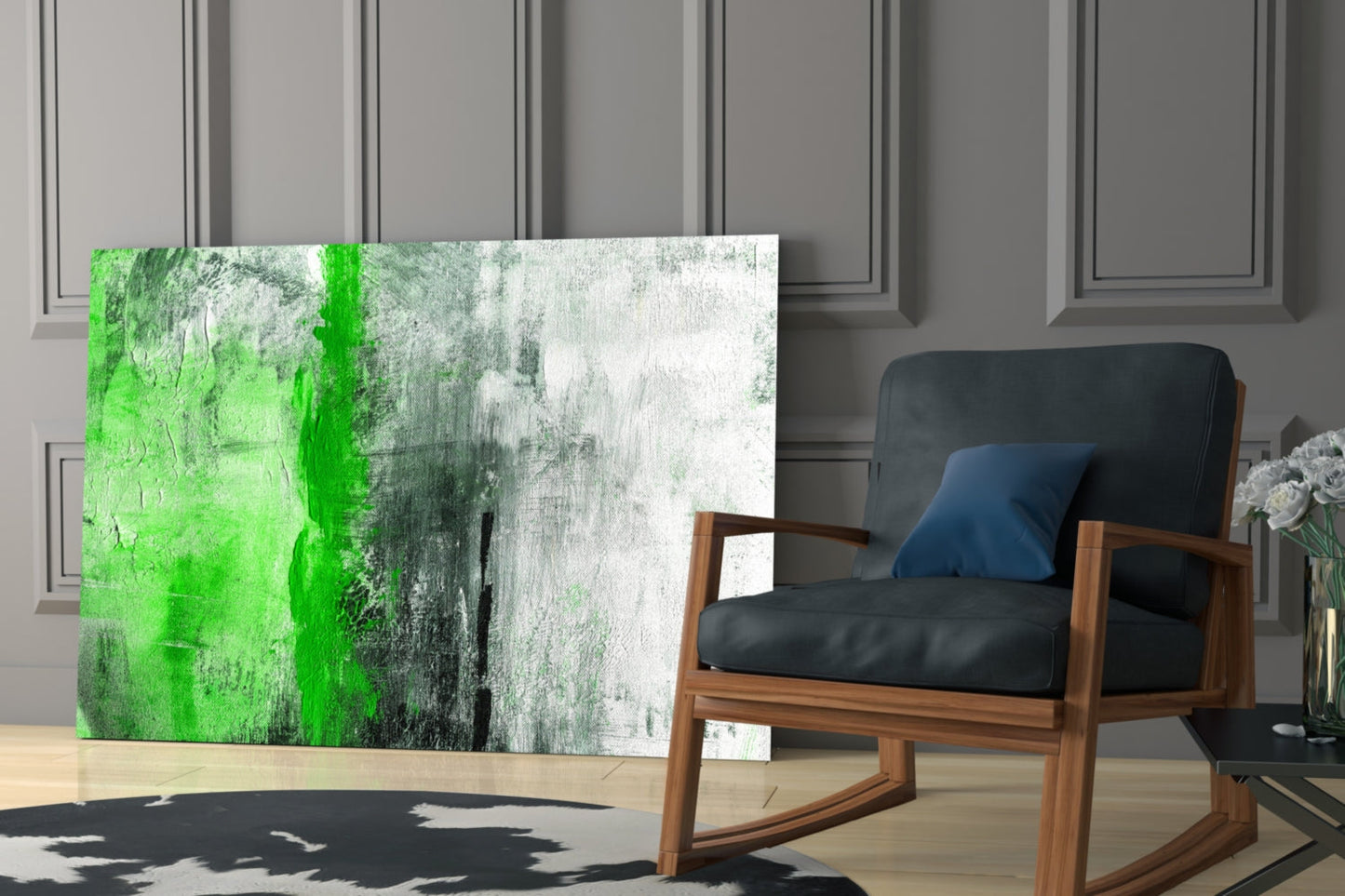 Emerald Green Stripe Gray Glass Wall Art