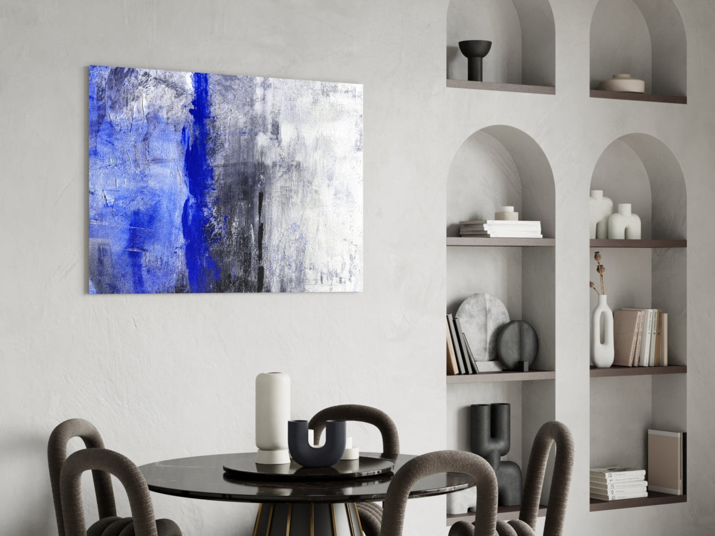Cobalt Blue Stripe Gray Glass Wall Art