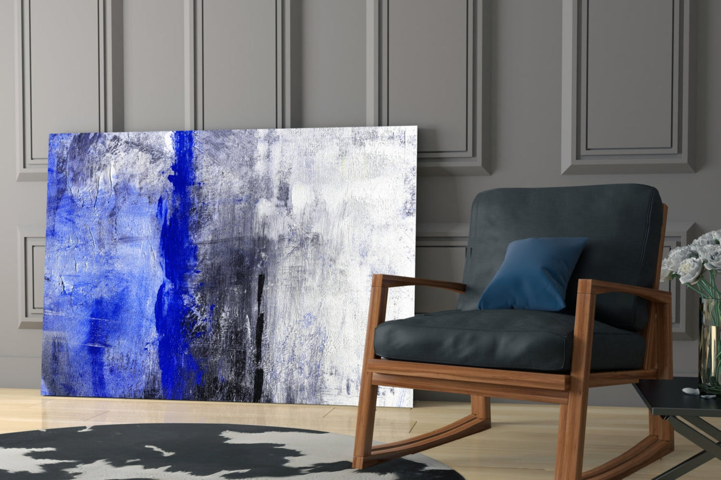 Cobalt Blue Stripe Gray Glass Wall Art