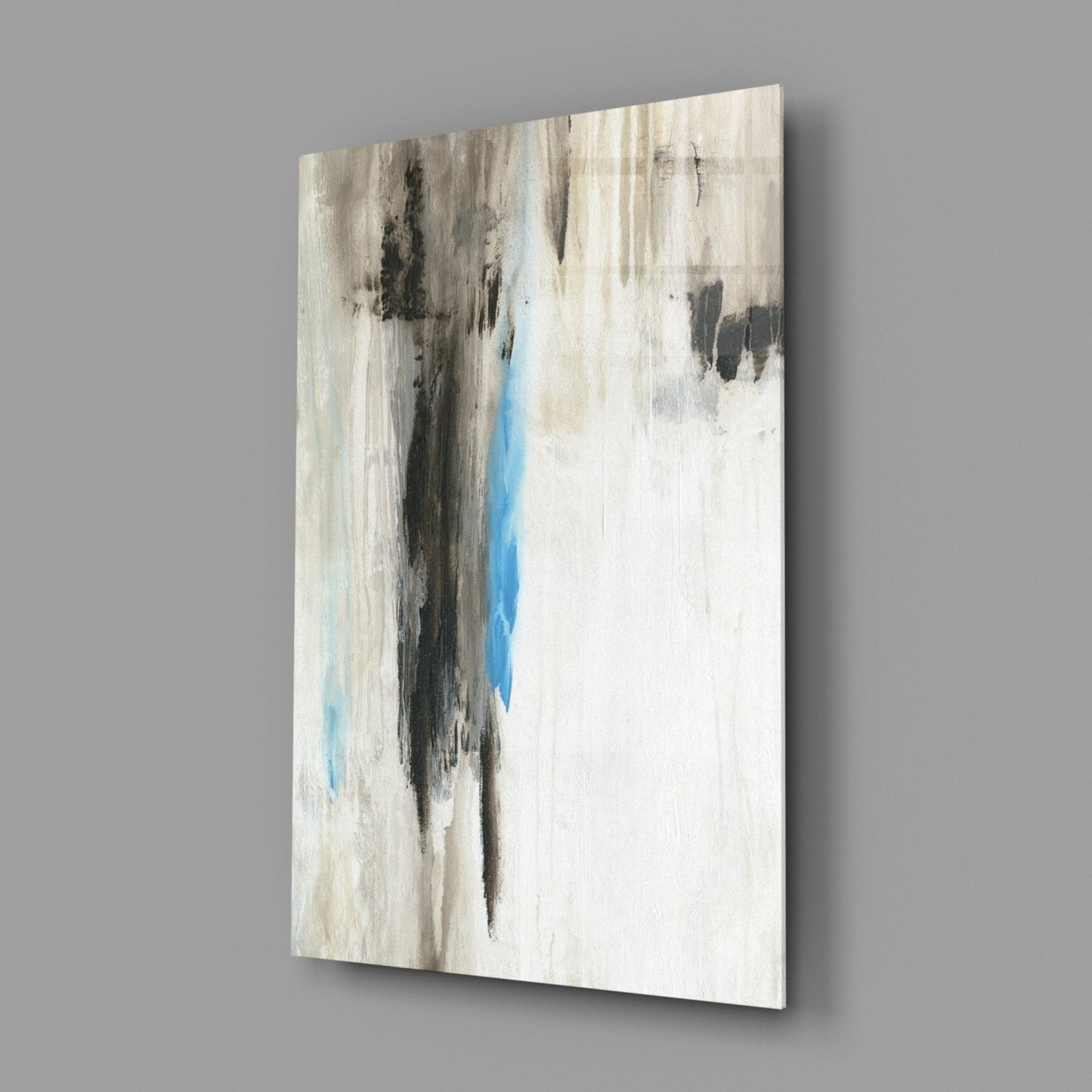 Turquoise Accent Neutral Drip Glass Wall Art