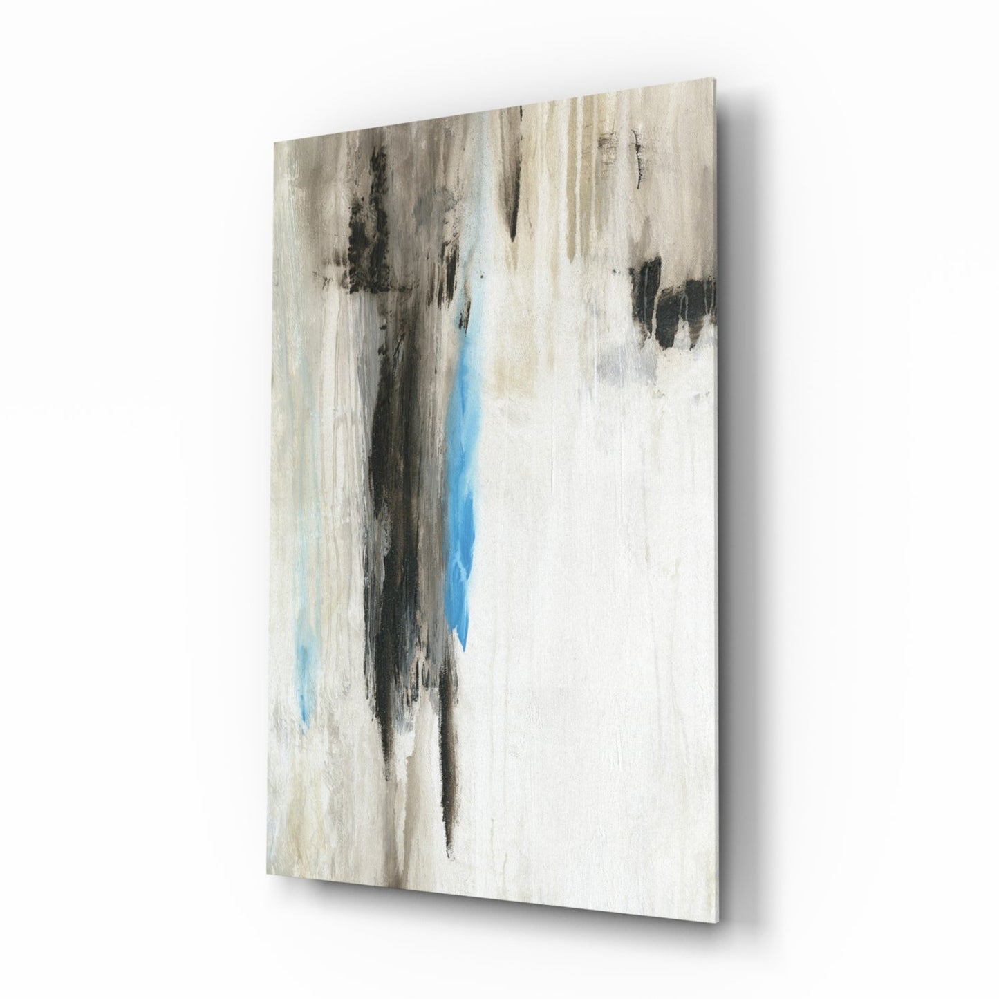 Turquoise Accent Neutral Drip Glass Wall Art
