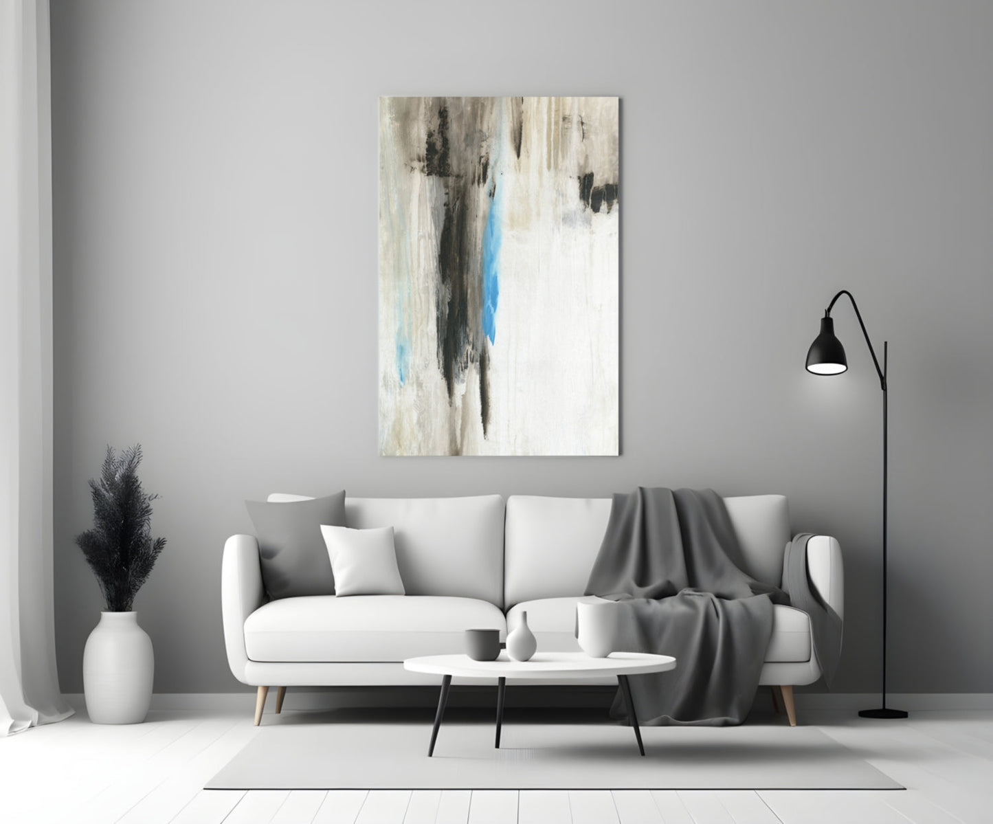 Turquoise Accent Neutral Drip Glass Wall Art