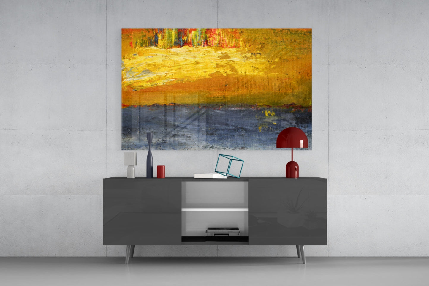 Golden Field Blue Horizon Glass Wall Art