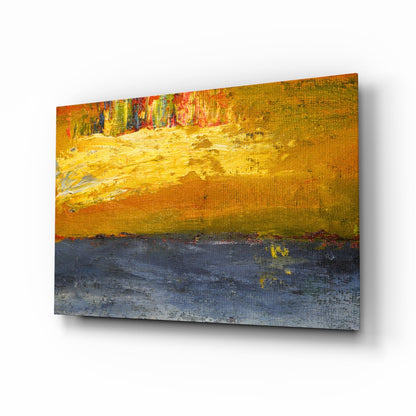 Golden Field Blue Horizon Glass Wall Art