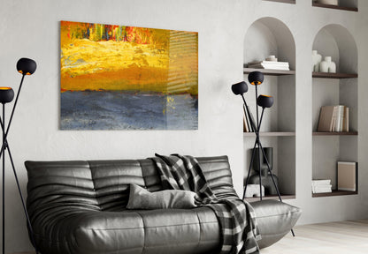 Golden Field Blue Horizon Glass Wall Art