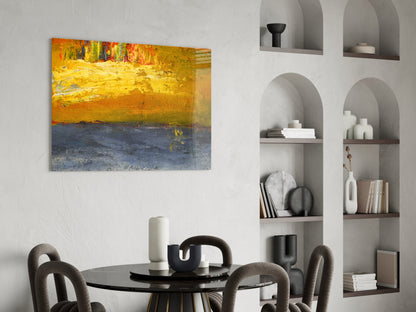 Golden Field Blue Horizon Glass Wall Art