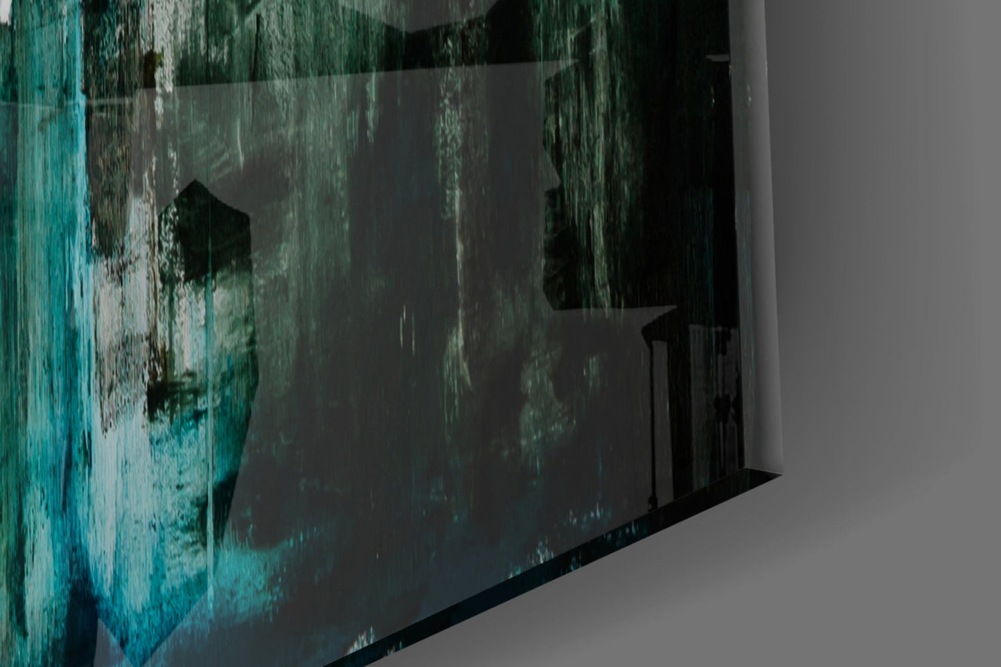 Teal Black Grunge Skyline Glass Wall Art