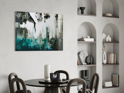 Teal Black Grunge Skyline Glass Wall Art