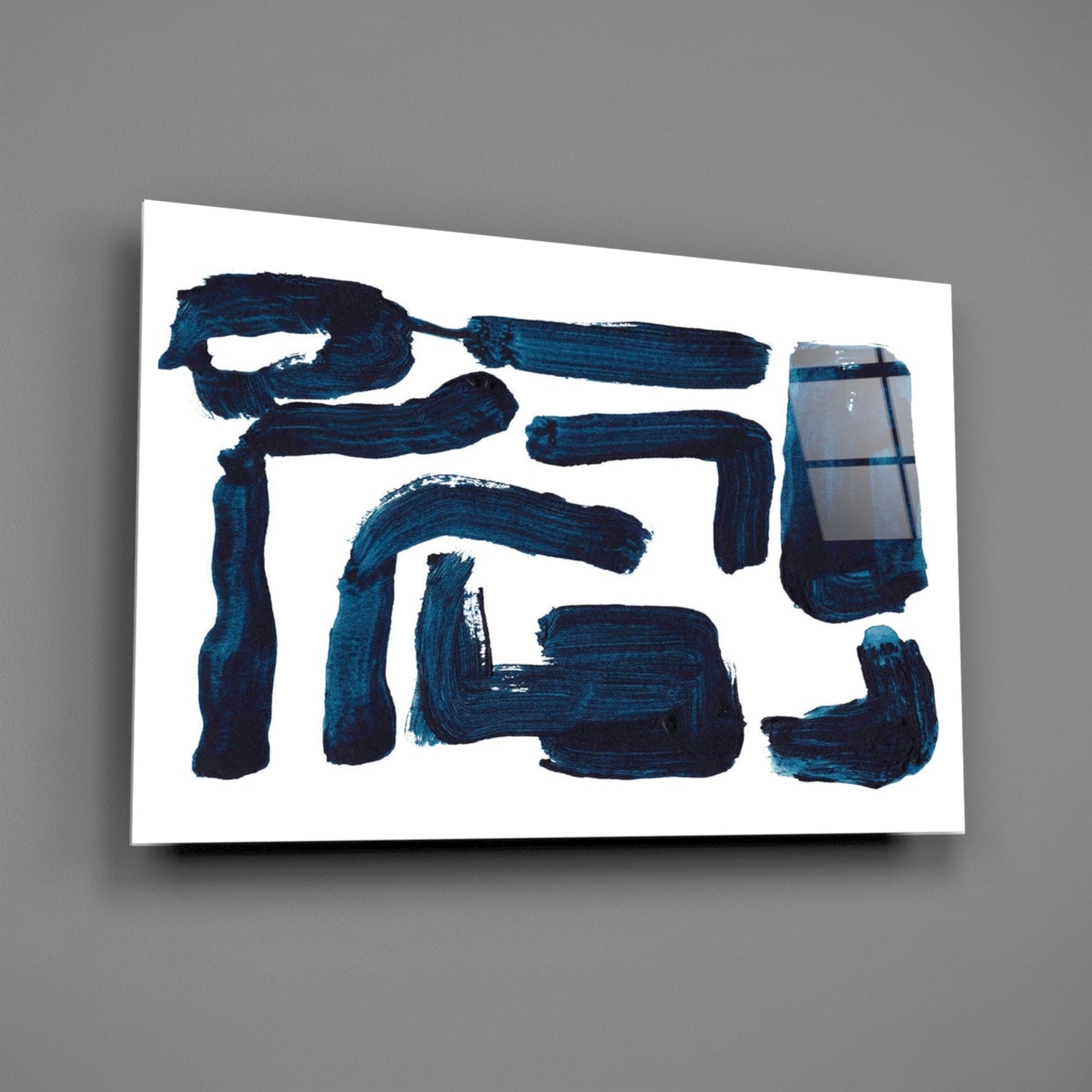 Indigo Blocky Ink Strokes Glass Wall Art