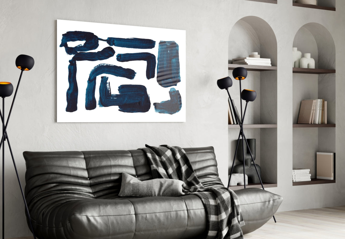 Indigo Blocky Ink Strokes Glass Wall Art