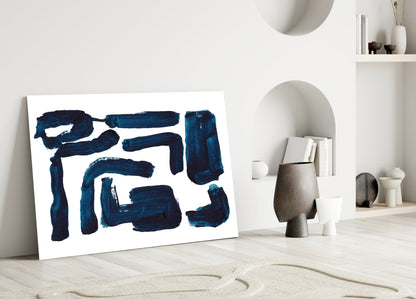 Indigo Blocky Ink Strokes Glass Wall Art