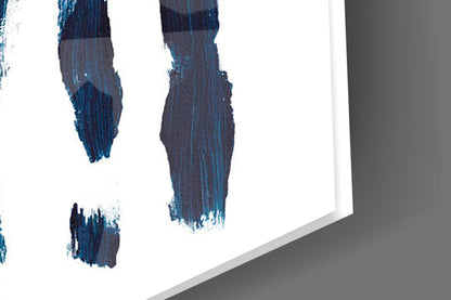 Vertical Navy Brush Bars Glass Wall Art