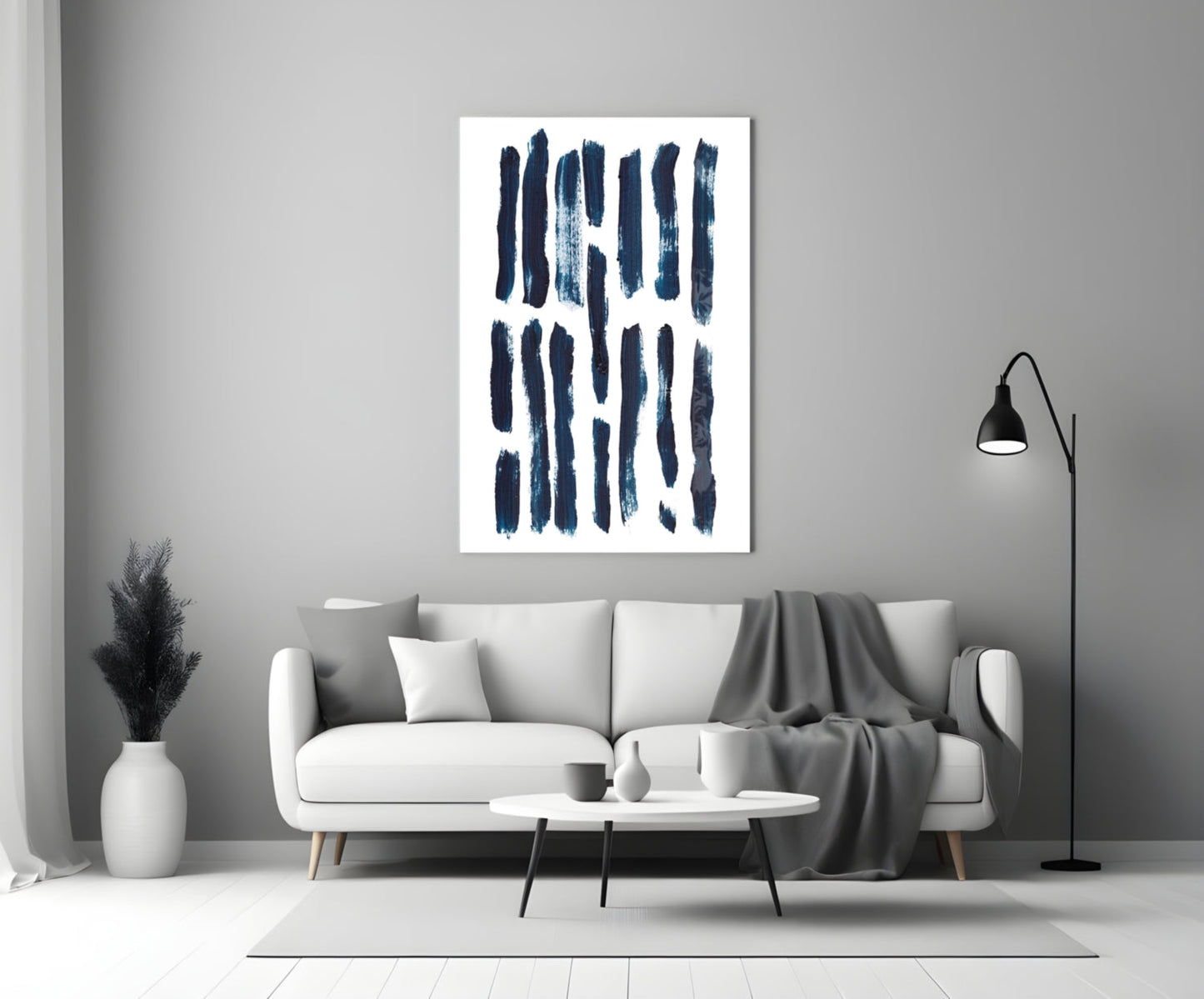 Vertical Navy Brush Bars Glass Wall Art