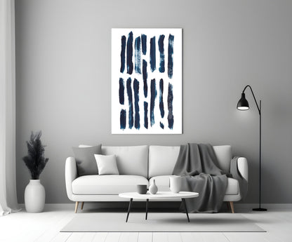Vertical Navy Brush Bars Glass Wall Art