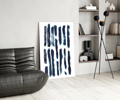 Vertical Navy Brush Bars Glass Wall Art
