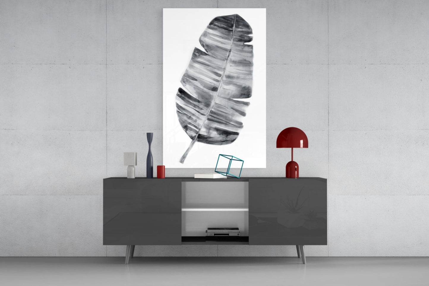 Monochrome Banana Leaf Glass Wall Art