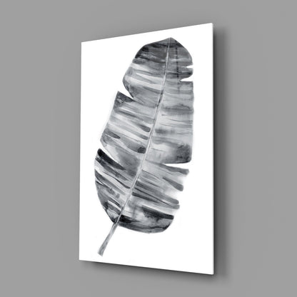 Monochrome Banana Leaf Glass Wall Art