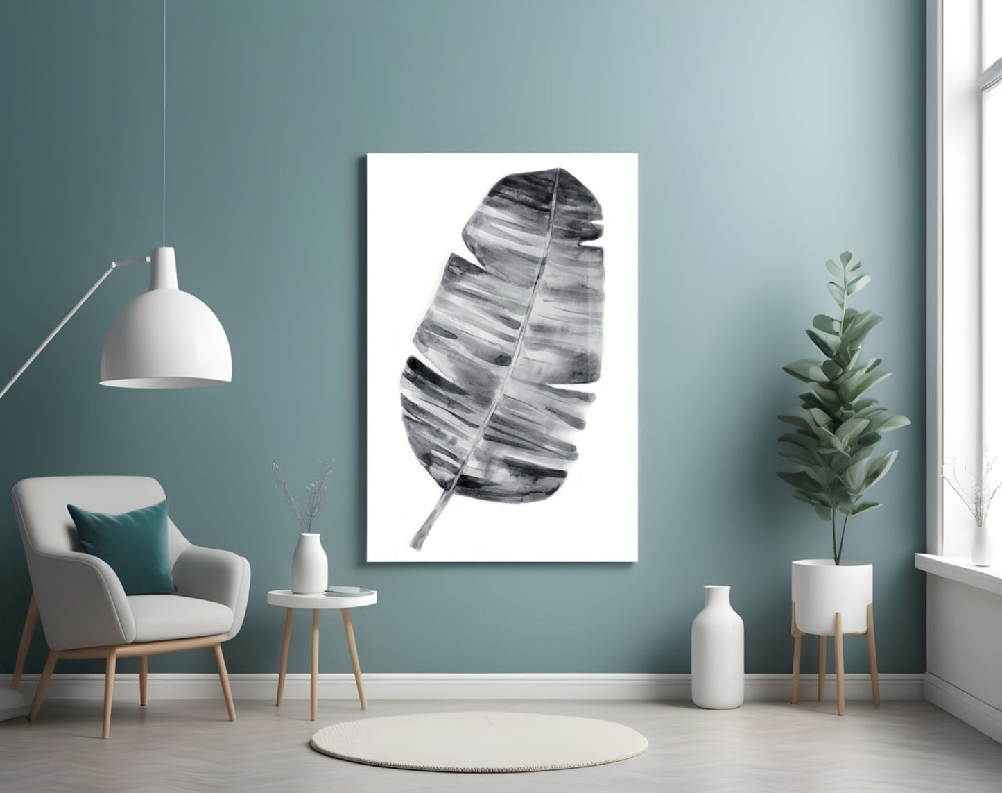 Monochrome Banana Leaf Glass Wall Art