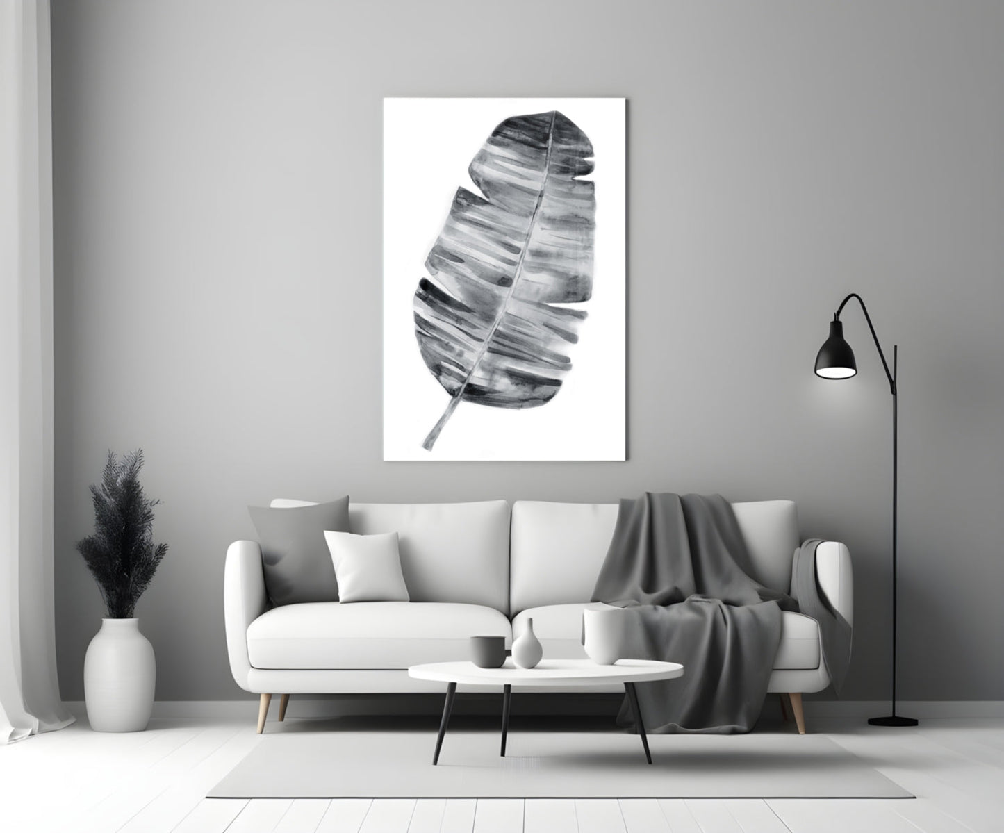 Monochrome Banana Leaf Glass Wall Art