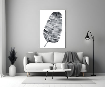 Monochrome Banana Leaf Glass Wall Art