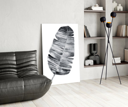 Monochrome Banana Leaf Glass Wall Art