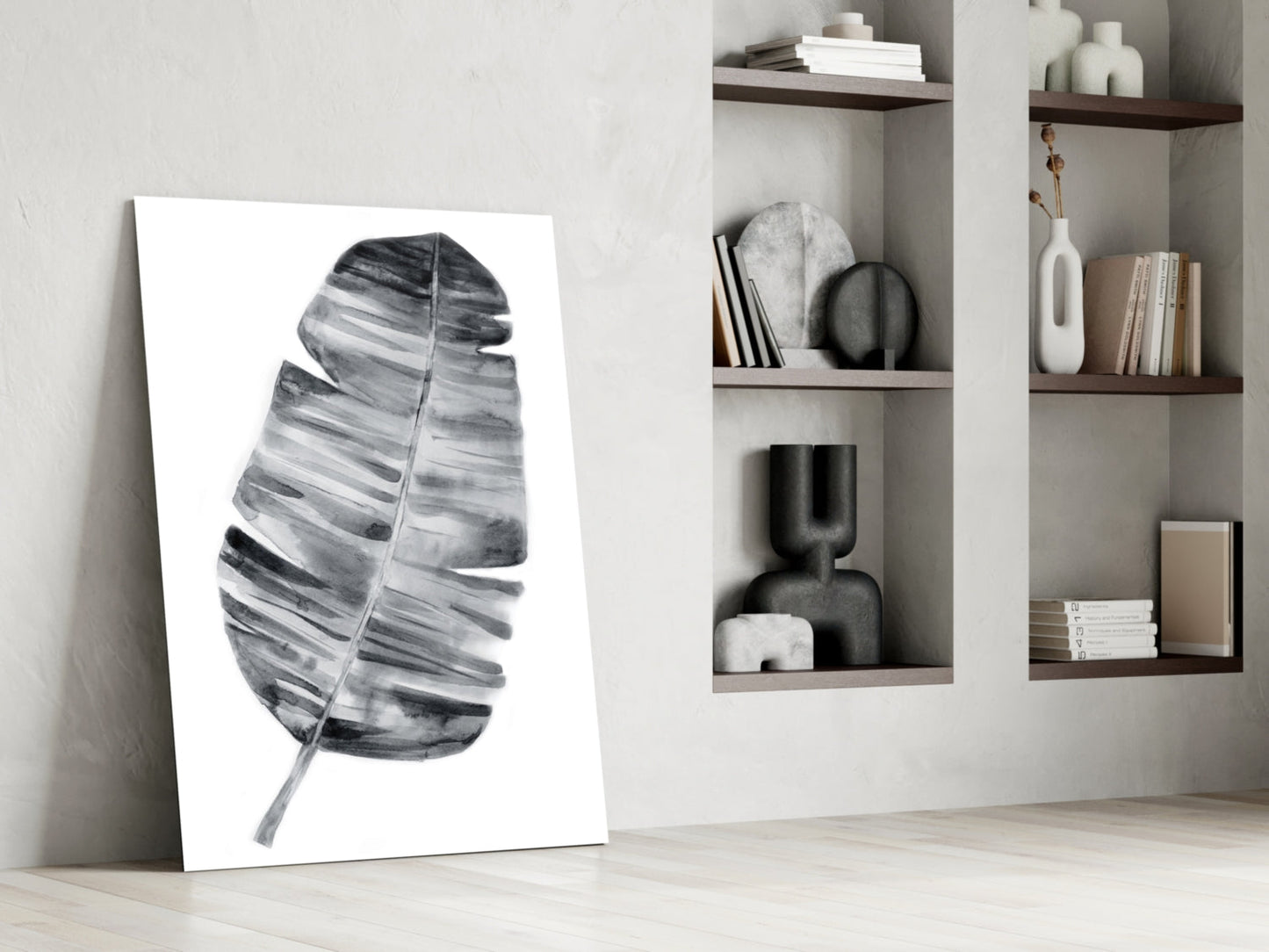 Monochrome Banana Leaf Glass Wall Art
