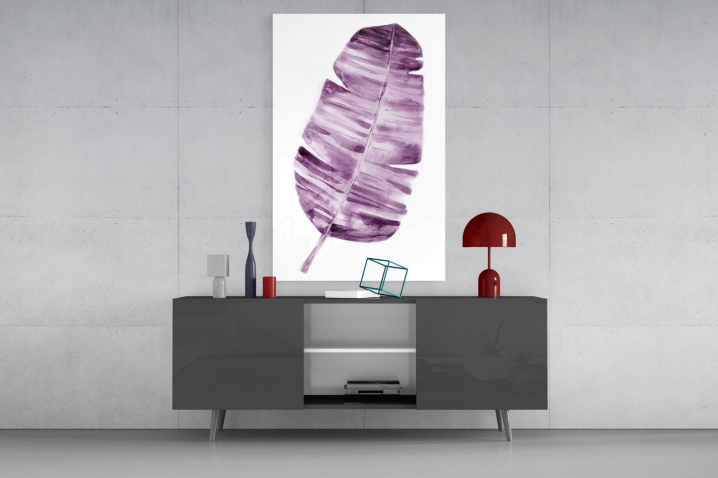 Purple Watercolor Banana Leaf Glass Wall Art